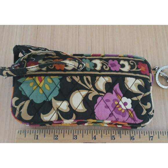 Vera Bradley Zip Wristlet Wrist Wallet Floral Small Quilted Logo Keychain Strap - Picture 11 of 13